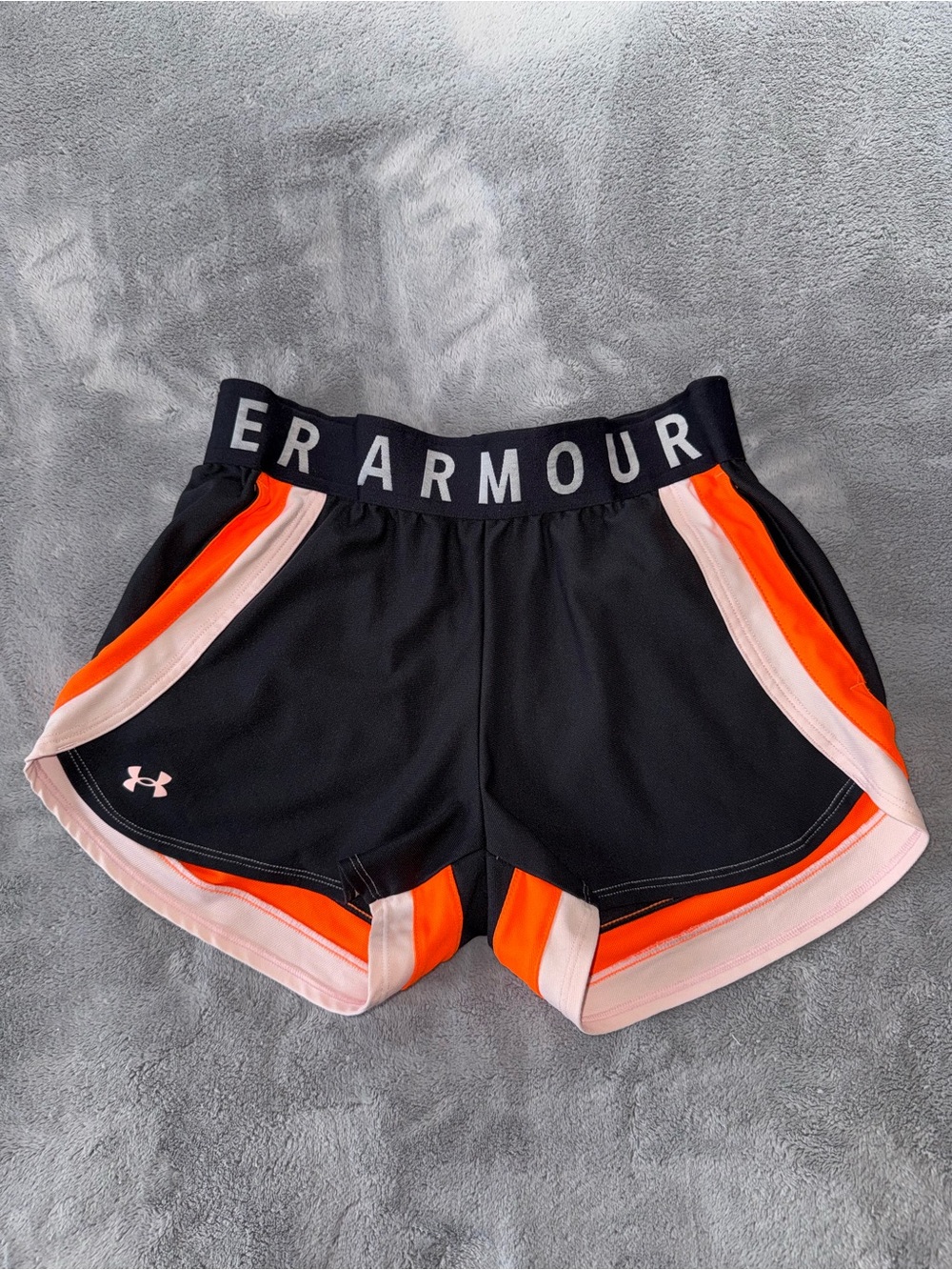 Under Armour Women’s Black Athletic Shorts Orange & Pink Trim Size Small
